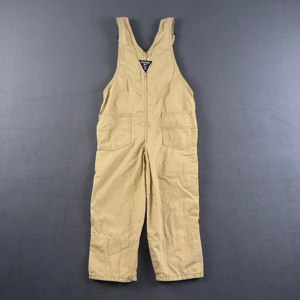 OshKosh Bgosh Kids 4T Tan‎ Khaki Cotton Vestbak Bib Overalls 6Q593410